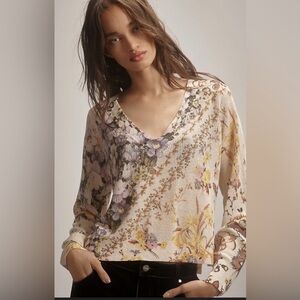 Anthropologie Dreamer Printed Floral V-Neck Sweater